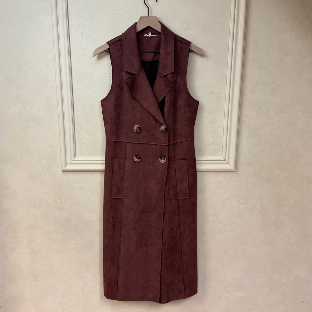 Mystree Faux Suede Long Double Breasted Vest